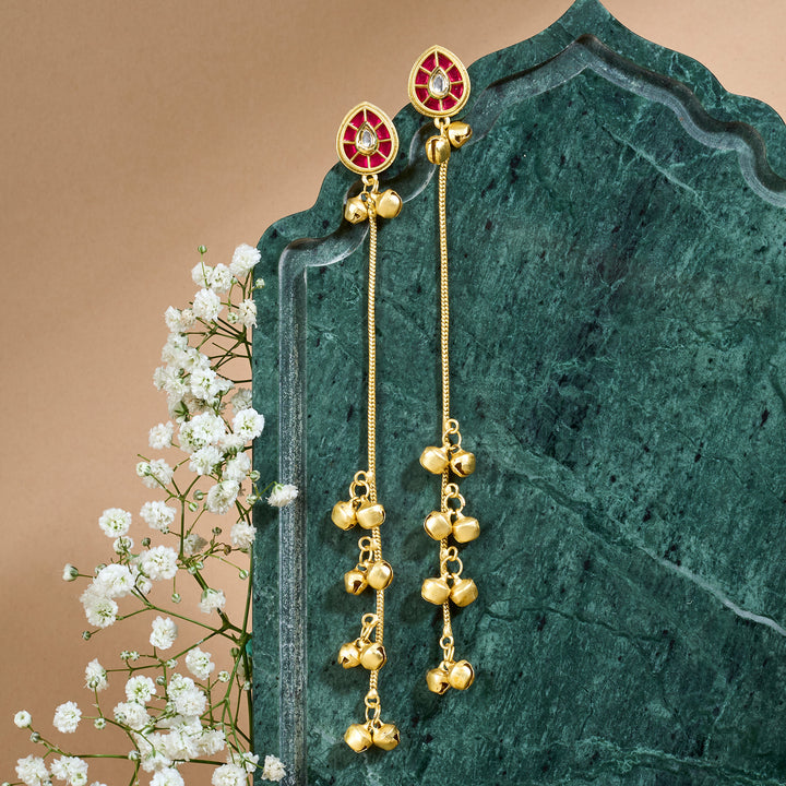 Teejh Kashni Red and Gold Ghungroo Danglers