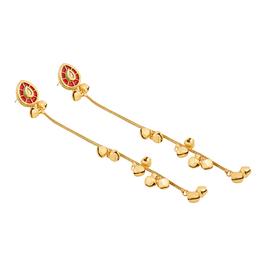 Teejh Kashni Red and Gold Ghungroo Danglers