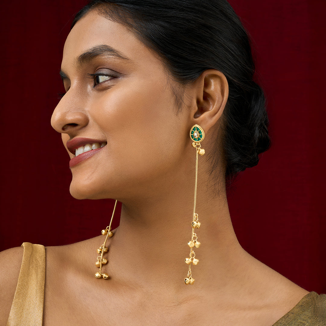 Teejh Kashni Green and Gold Ghungroo Danglers