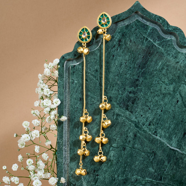 Teejh Kashni Green and Gold Ghungroo Danglers