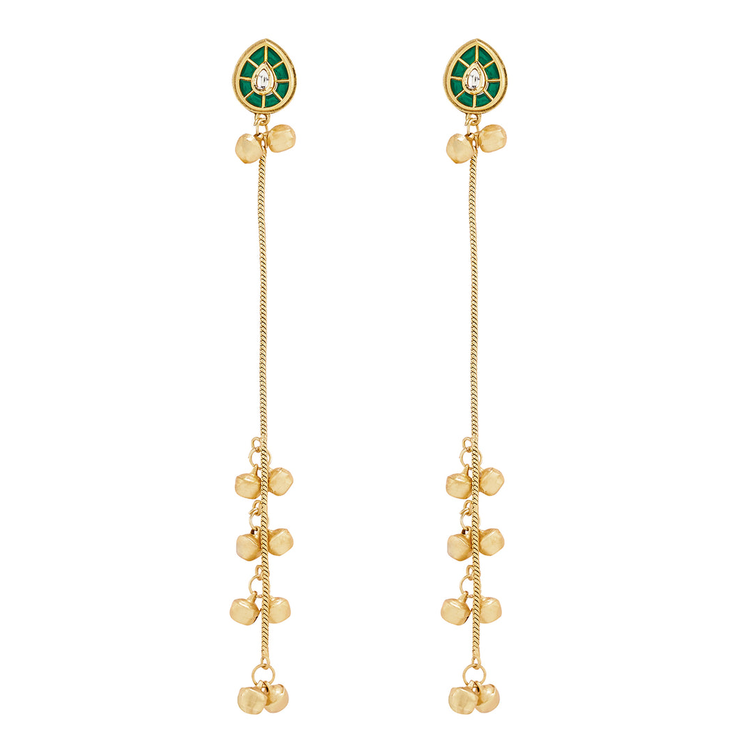 Teejh Kashni Green and Gold Ghungroo Danglers