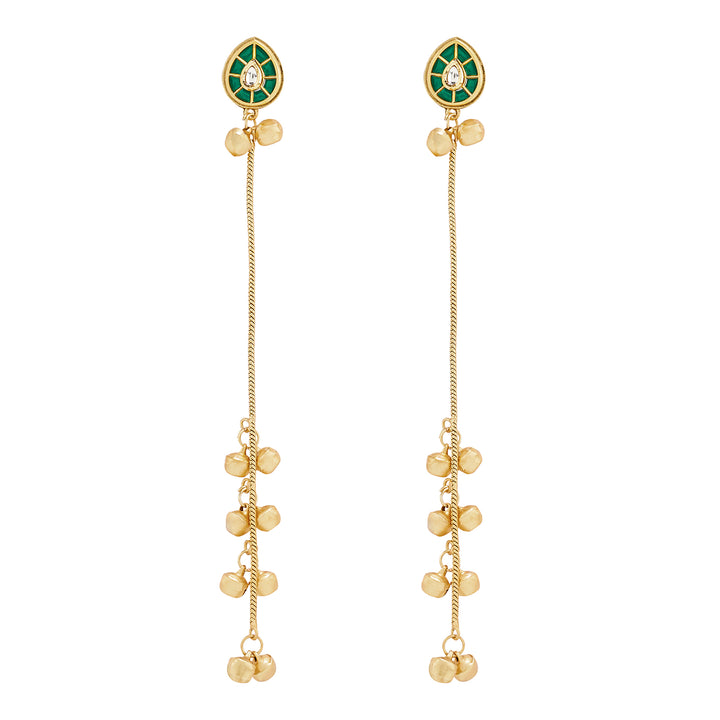 Teejh Kashni Green and Gold Ghungroo Danglers