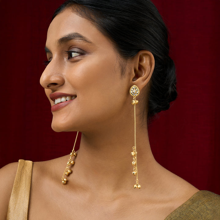 Teejh Kashni White and Gold Ghungroo Danglers