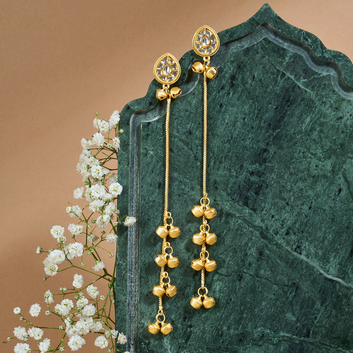 Teejh Kashni White and Gold Ghungroo Danglers