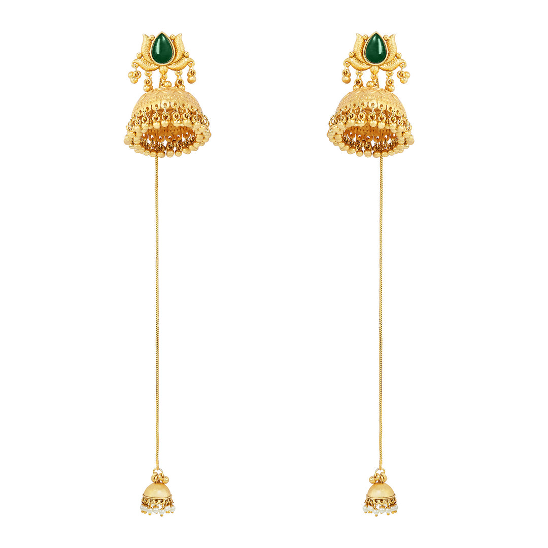 Teejh Gulis Gold and Green Ghungroo Jhumkas