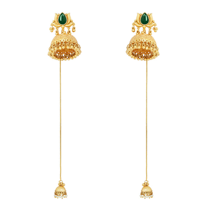 Teejh Gulis Gold and Green Ghungroo Jhumkas