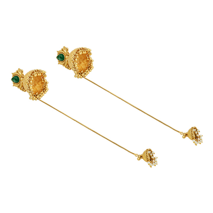 Teejh Gulis Gold and Green Ghungroo Jhumkas