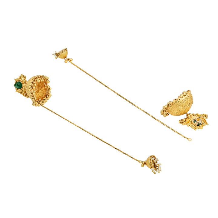 Teejh Gulis Gold and Green Ghungroo Jhumkas