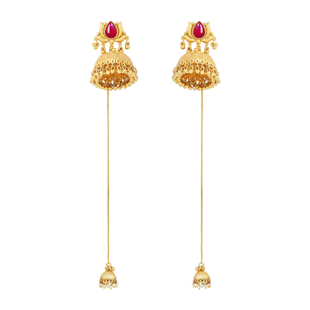 Teejh Gulis Gold and Red Ghungroo Jhumkas