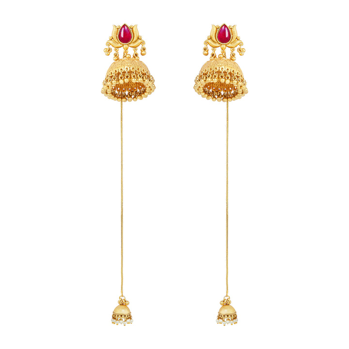 Teejh Gulis Gold and Red Ghungroo Jhumkas