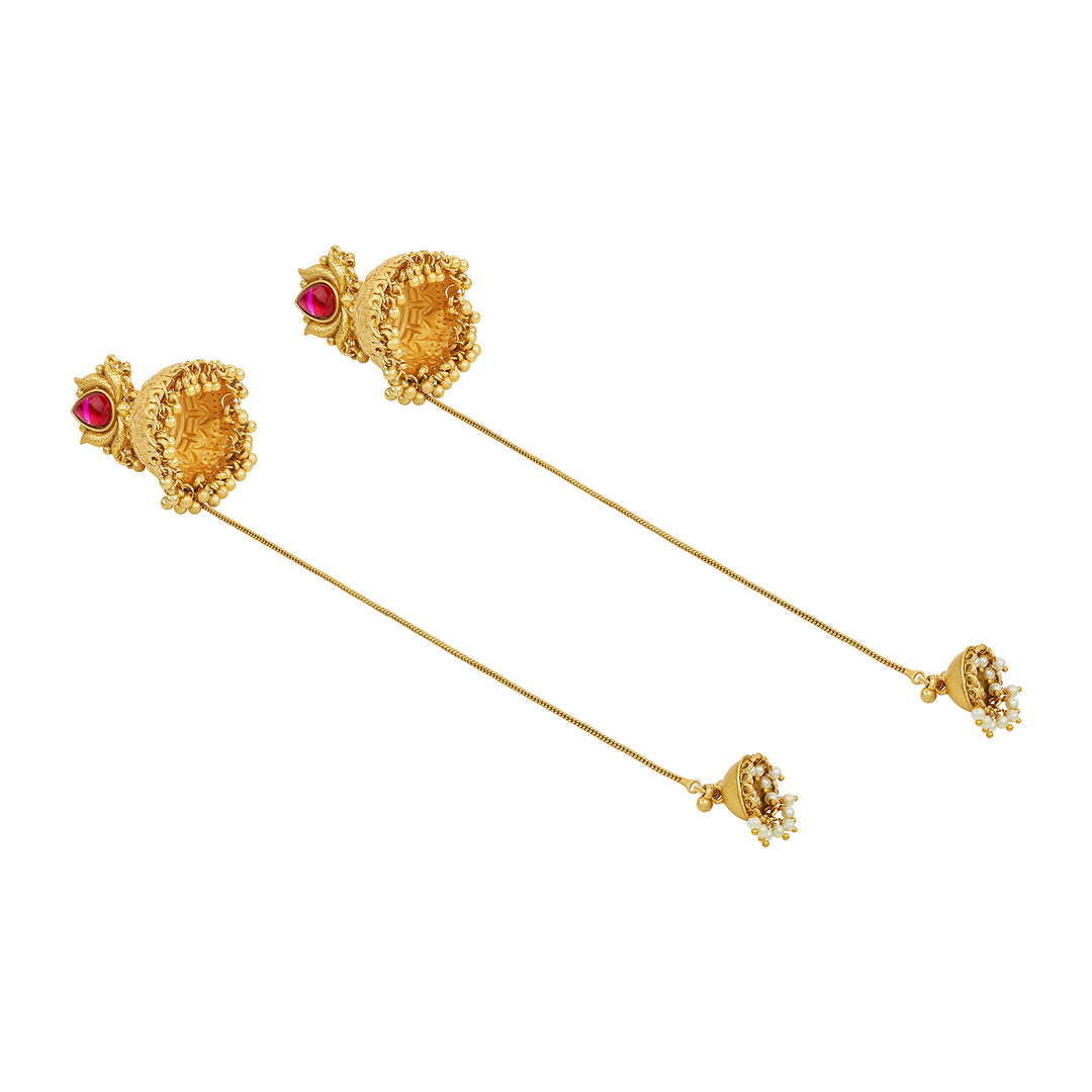 Teejh Gulis Gold and Red Ghungroo Jhumkas