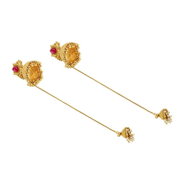 Teejh Gulis Gold and Red Ghungroo Jhumkas