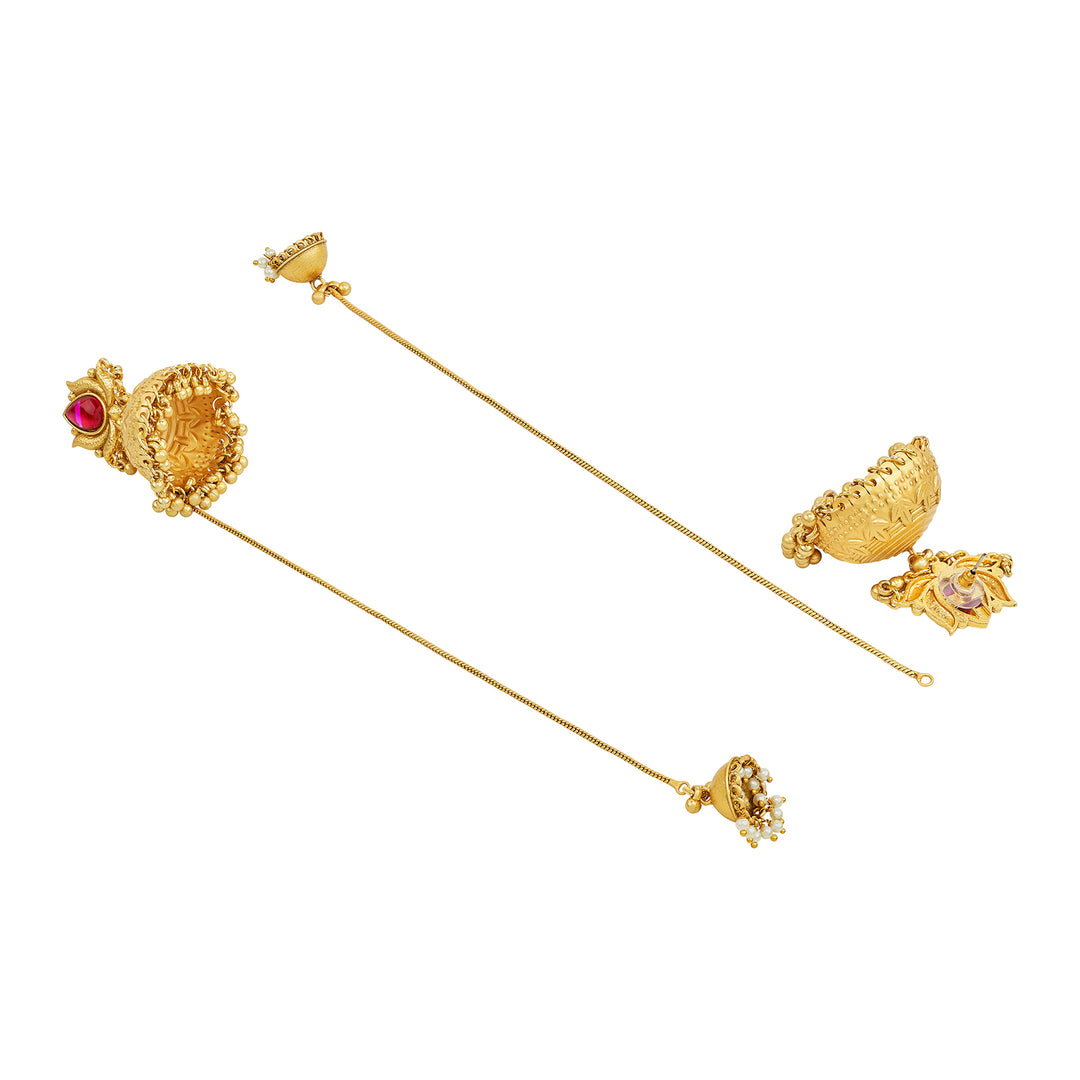 Teejh Gulis Gold and Red Ghungroo Jhumkas
