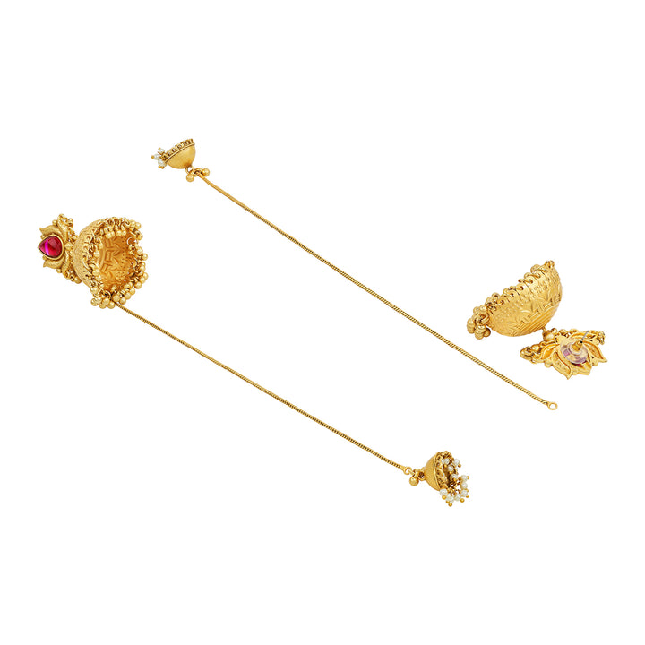 Teejh Gulis Gold and Red Ghungroo Jhumkas