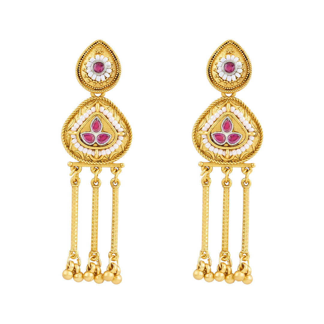 Teejh Amara Gold Red Stone Danglers