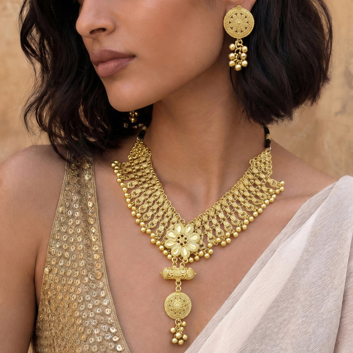 Teejh Taal Gold Oxidised Ghungroo Necklace Set