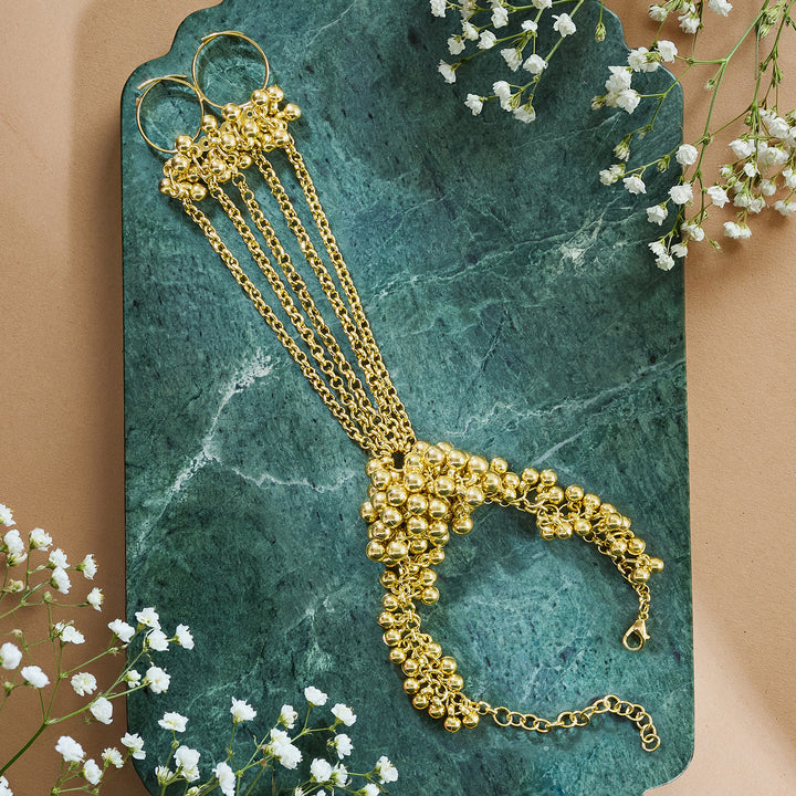Teejh Chann Gold Oxidised Ghungroo Hathphool