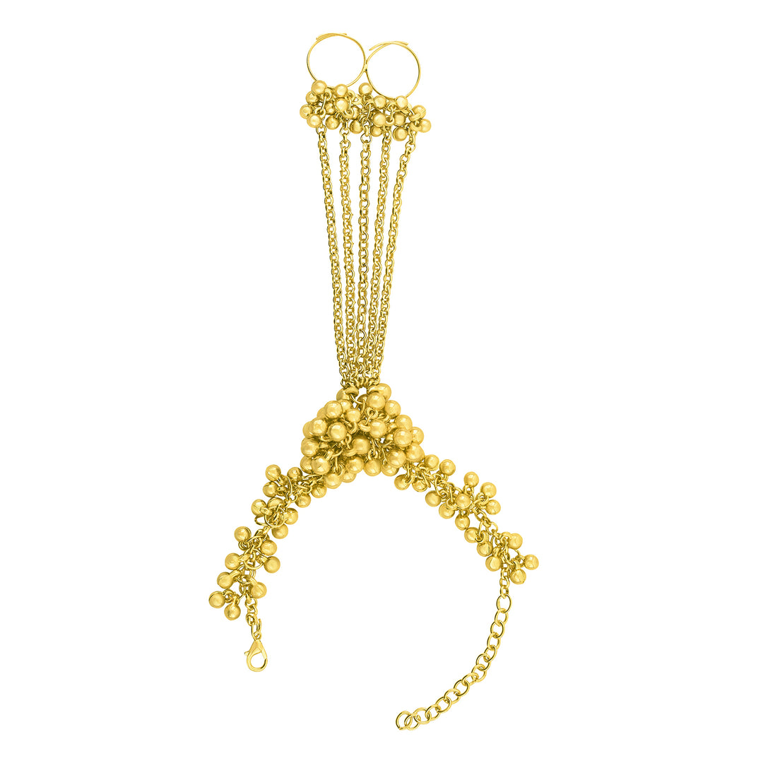 Teejh Chann Gold Oxidised Ghungroo Hathphool
