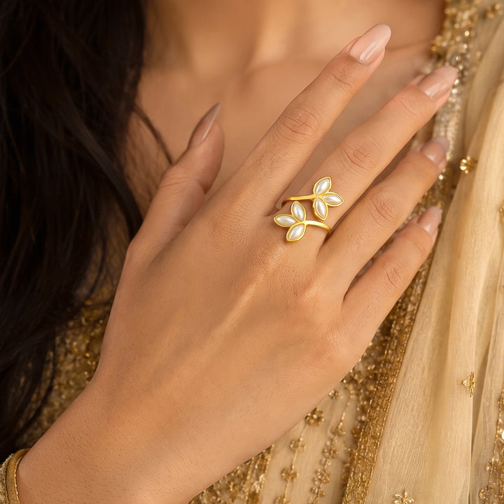 Teejh Shinju Gold and White Pearl Ring