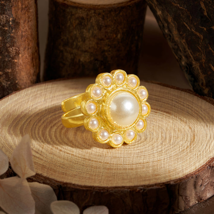 Teejh Mukto Gold and White Pearl Ring