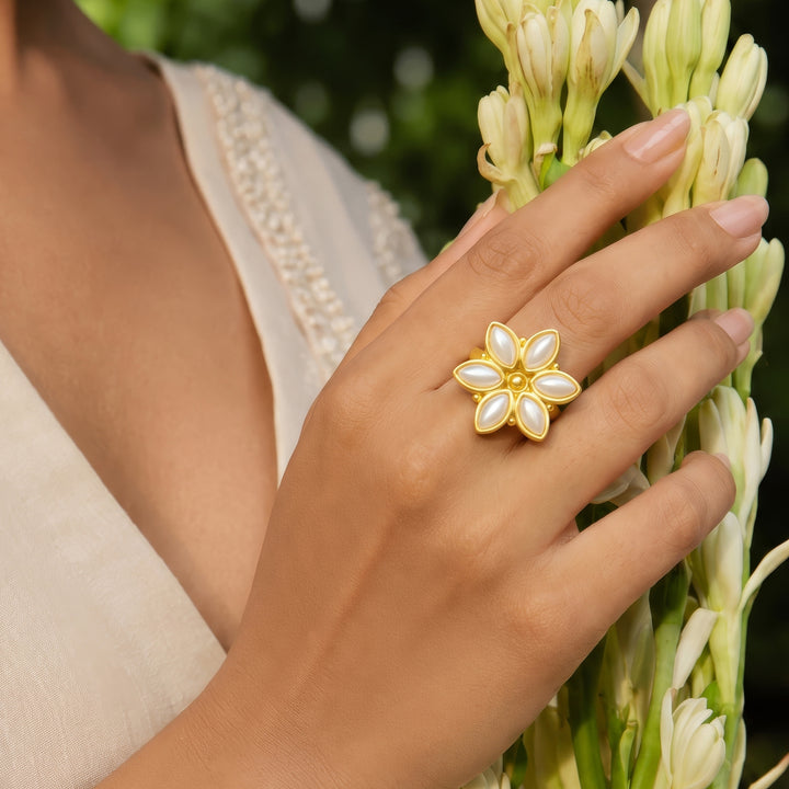 Teejh Milly Gold and White Pearl Ring
