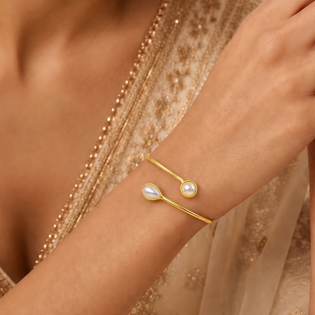Teejh Mutyam Gold and White Pearl Bracelet