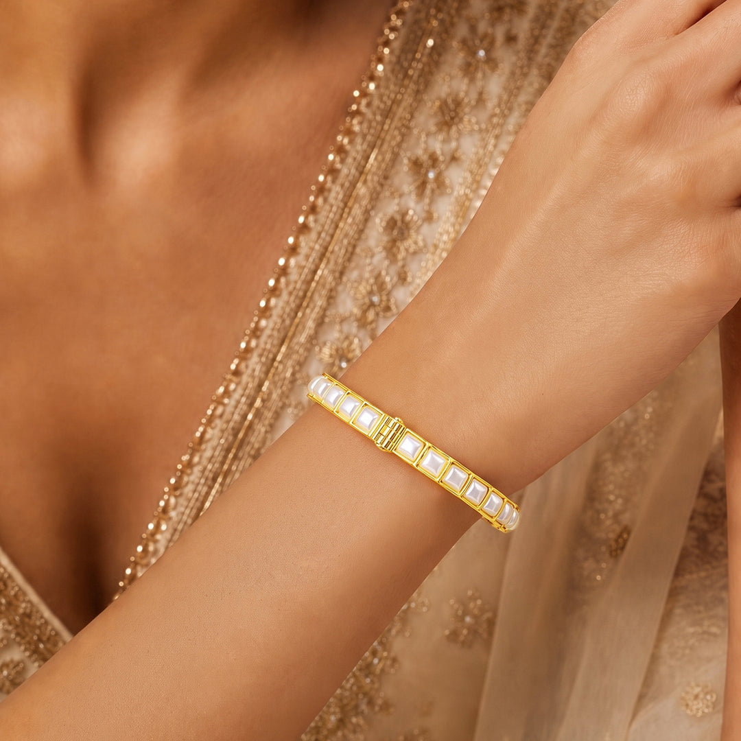 Teejh Gauha Gold and White Pearl Bracelet