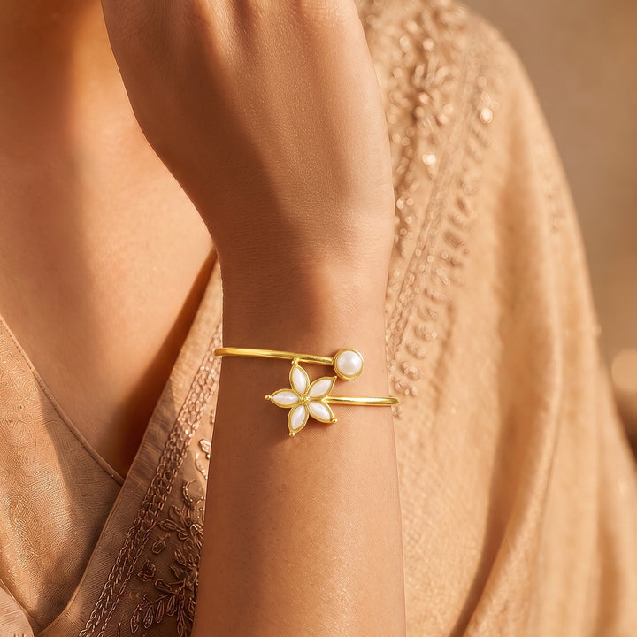 Teejh Mukhta Gold and White Pearl Bracelet