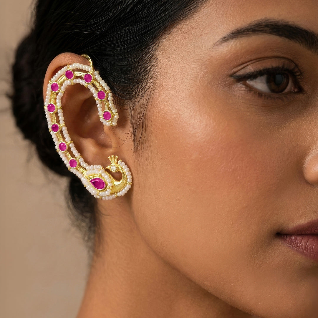 Shayantika Gold Red Earcuff