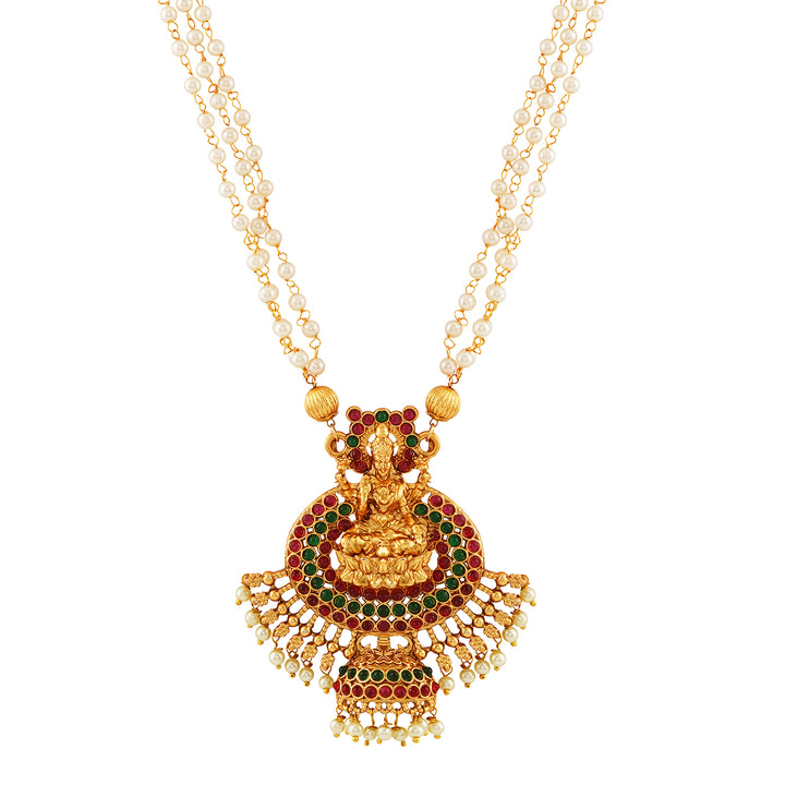 Grand Pearl and Glossy Gold Motif long chain set