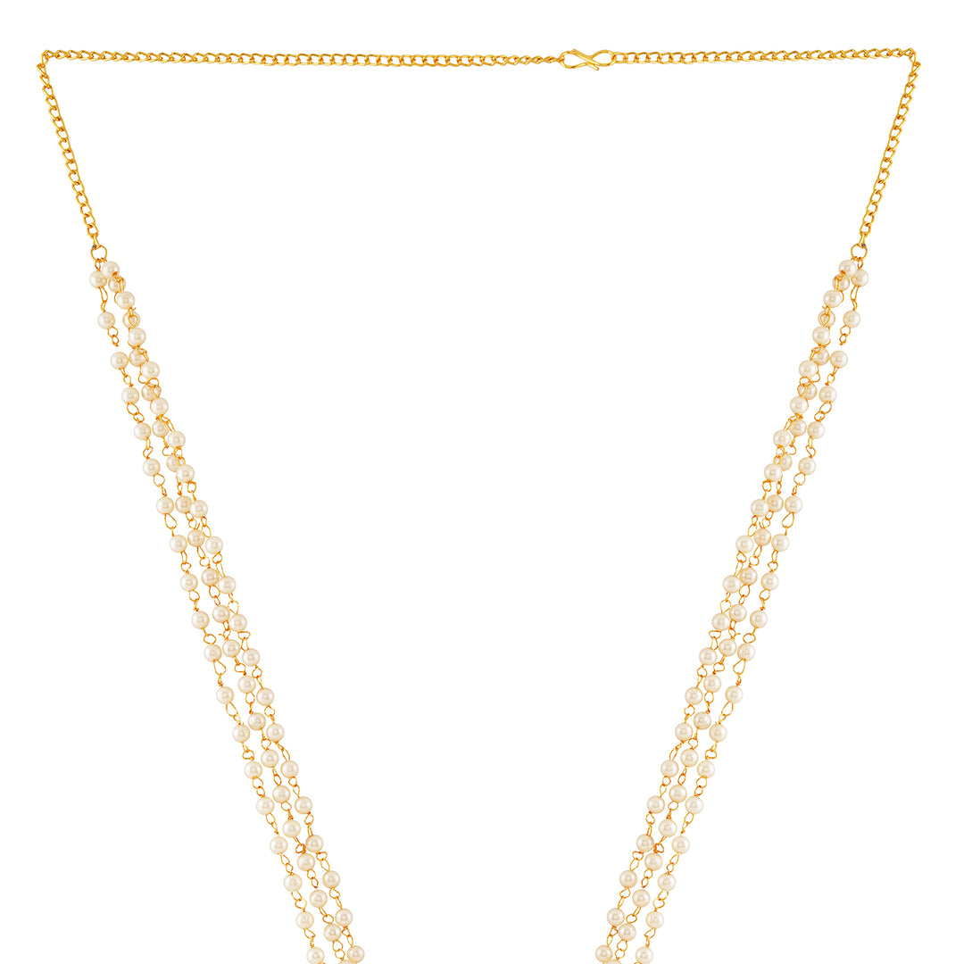 Grand Pearl and Glossy Gold Motif long chain set