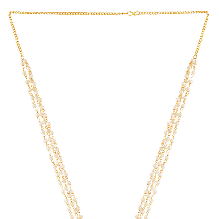 Grand Pearl and Glossy Gold Motif long chain set