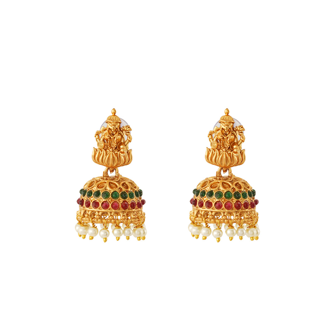 Grand Pearl and Glossy Gold Motif long chain set