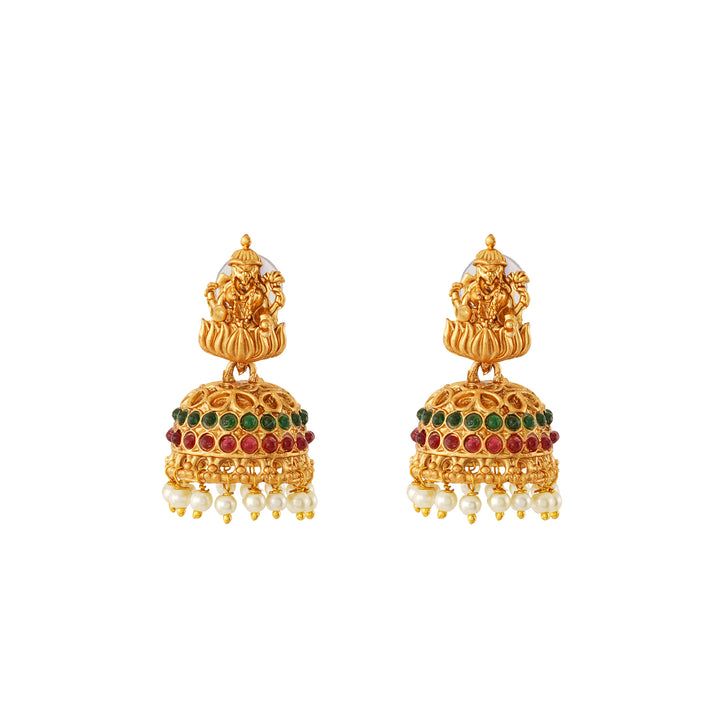 Grand Pearl and Glossy Gold Motif long chain set