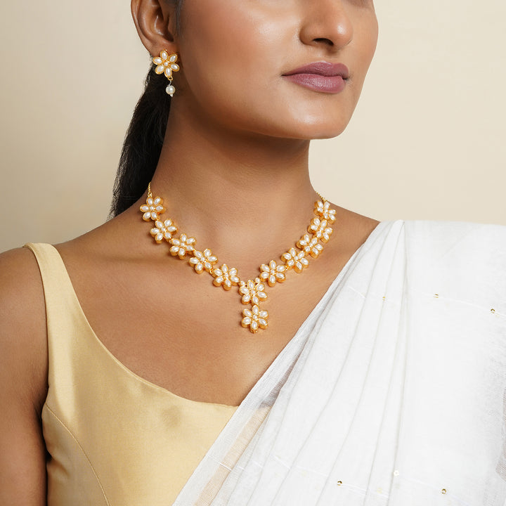 Kriya Gold  Oxidised Pearl Necklace Set