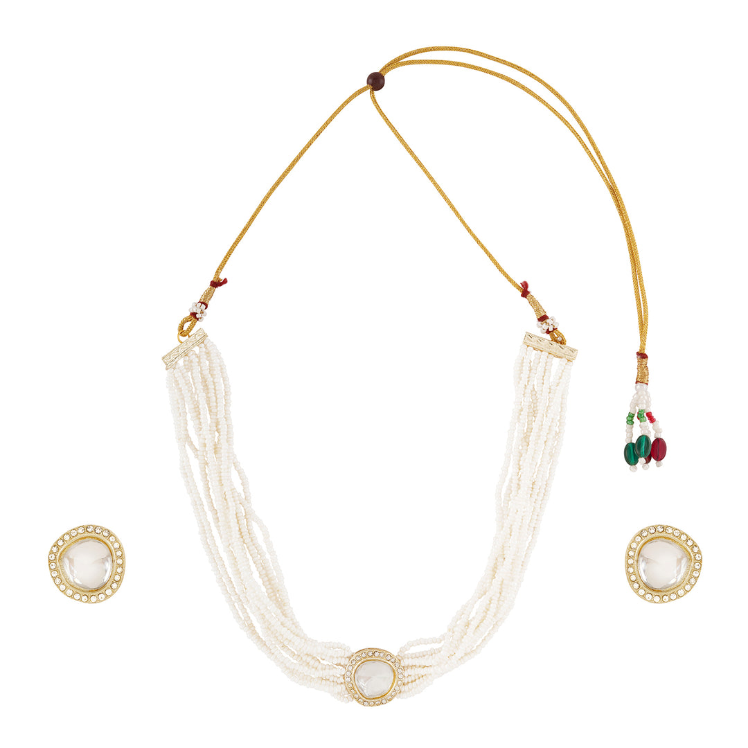 Teejh Jodha Light Gold Necklace Set