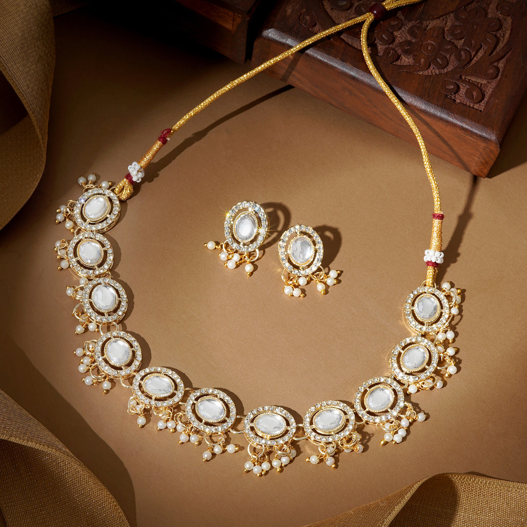 Teejh Jhilmil Light Gold Necklace Set