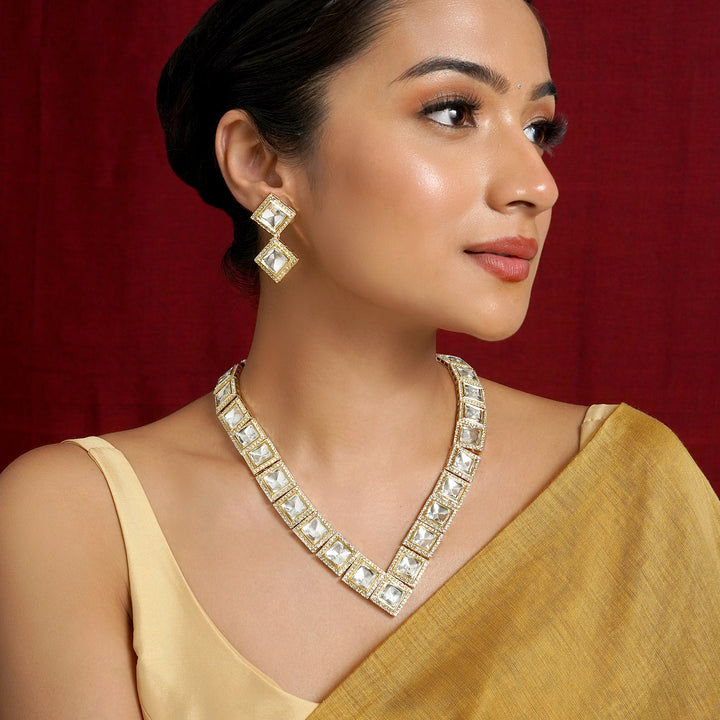 Teejh Moksha Light Gold Uncut Stone Necklace Set