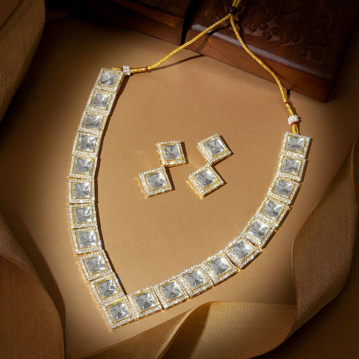 Teejh Moksha Light Gold Uncut Stone Necklace Set