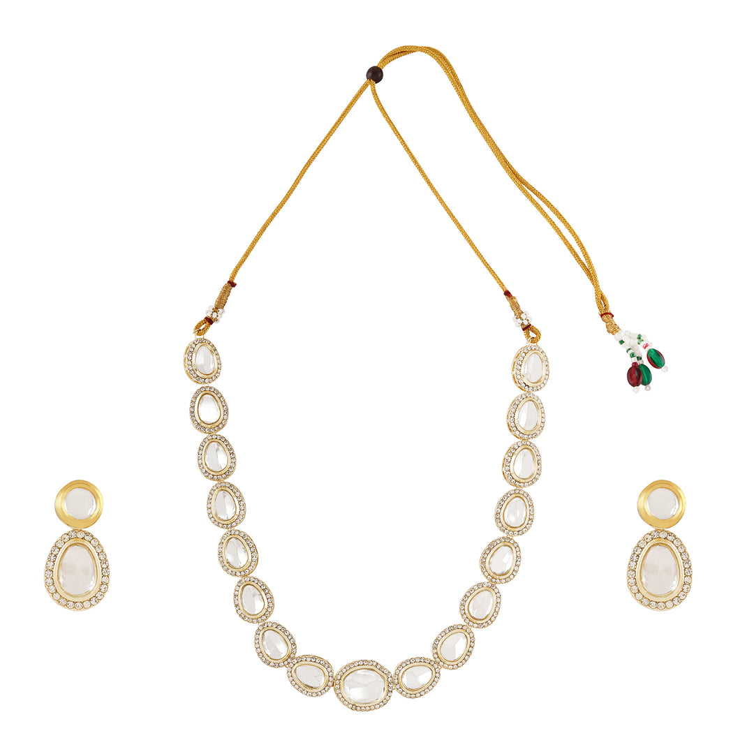 Teejh Heer Light Gold Uncut Stone Necklace Set