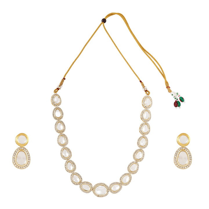Teejh Heer Light Gold Uncut Stone Necklace Set