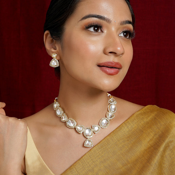 Teejh Noor Light Gold Uncut Stone Necklace Set