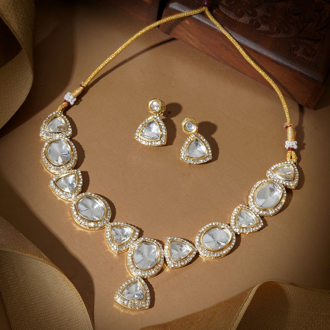 Teejh Noor Light Gold Uncut Stone Necklace Set