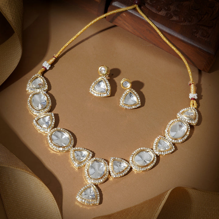 Teejh Noor Light Gold Uncut Stone Necklace Set