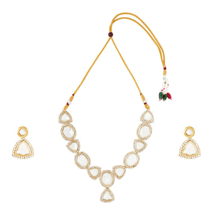 Teejh Noor Light Gold Uncut Stone Necklace Set