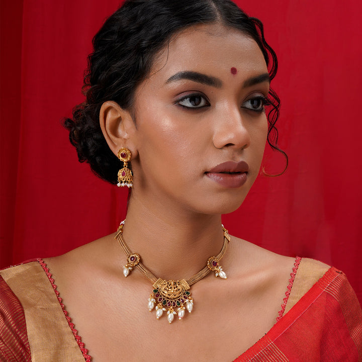 Teejh Dharma Gold Red And Green Necklace Set
