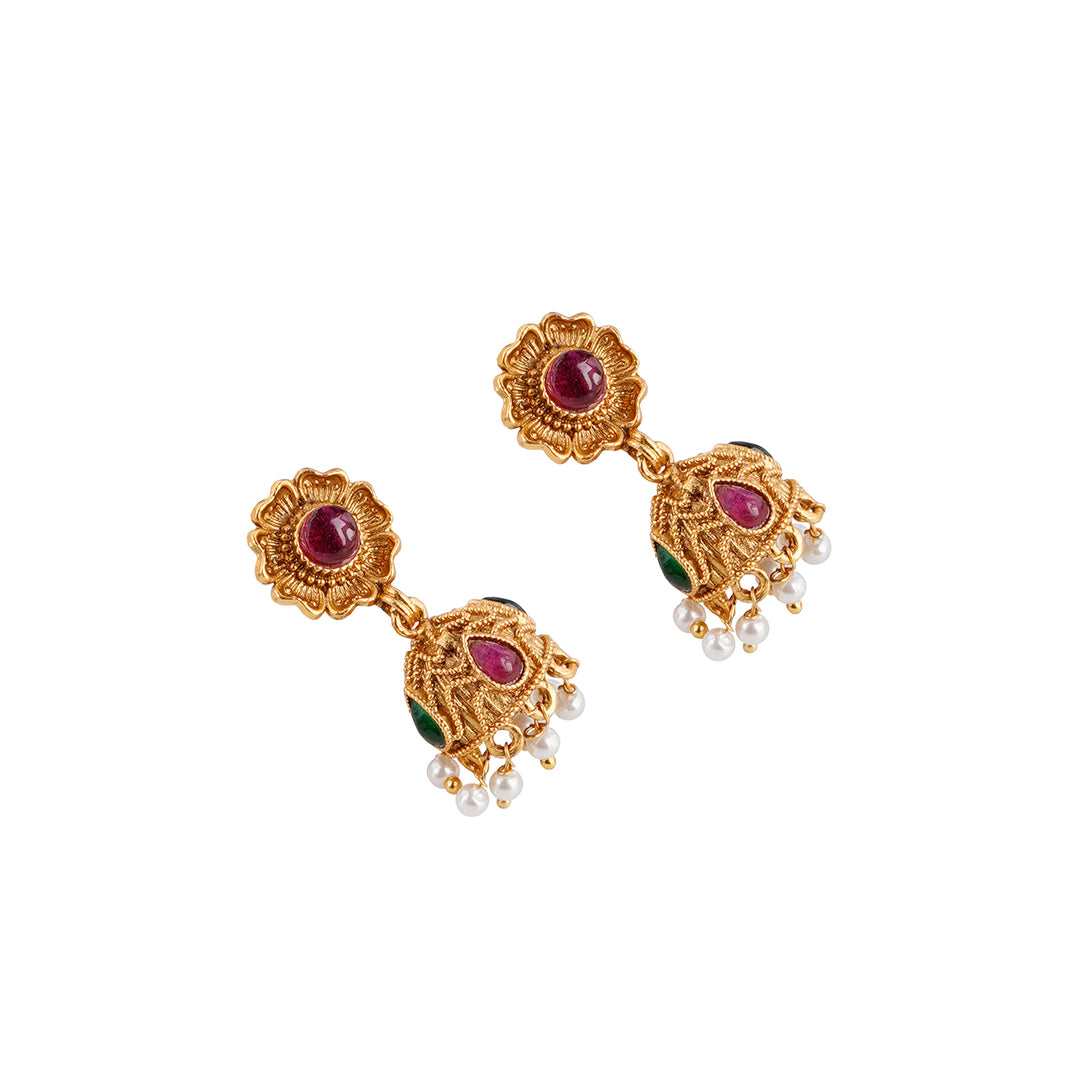 Teejh Dharma Gold Red And Green Necklace Set