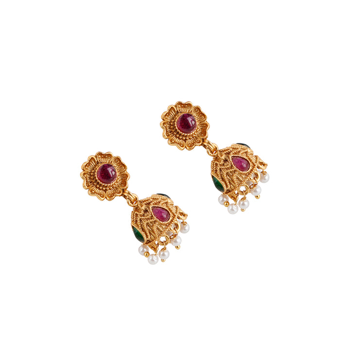 Teejh Dharma Gold Red And Green Necklace Set