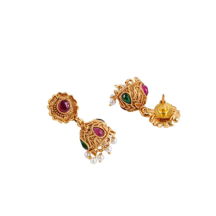 Teejh Dharma Gold Red And Green Necklace Set