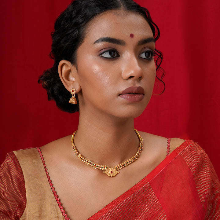 Teejh Dharmika Gold Red And Green Necklace Set